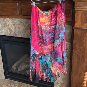 Chicos silk floral bright colorful y2K midi skirt asymmetrical hem size 3 (XL)